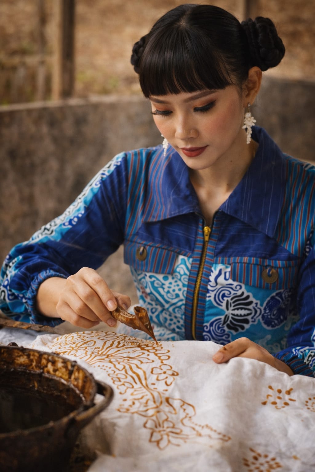 Pengrajin wanita sedang membatik